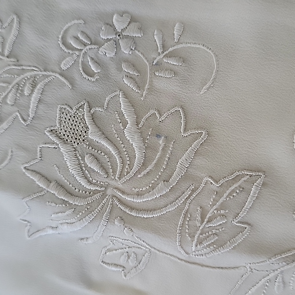 Vintage Chinese Hand-Made Embroidered Silk Short Sleeve Blouse Sz L Ivory - Picture 11 of 11